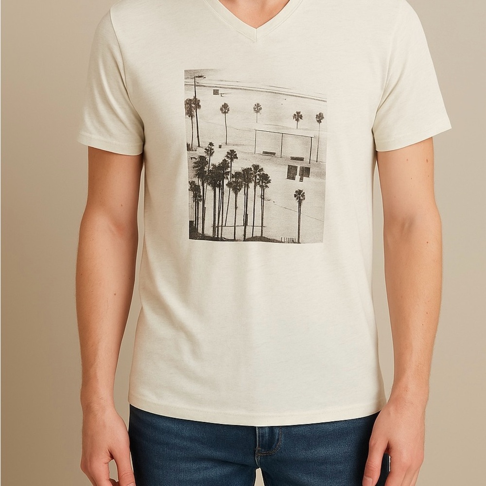 Express Men's Cream Graphic Tee S